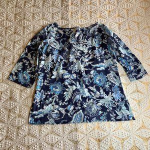 Japanese Inspired Fabric Ann Taylor Loft XL Pull Over Cotton Long Sleeve Blouse
